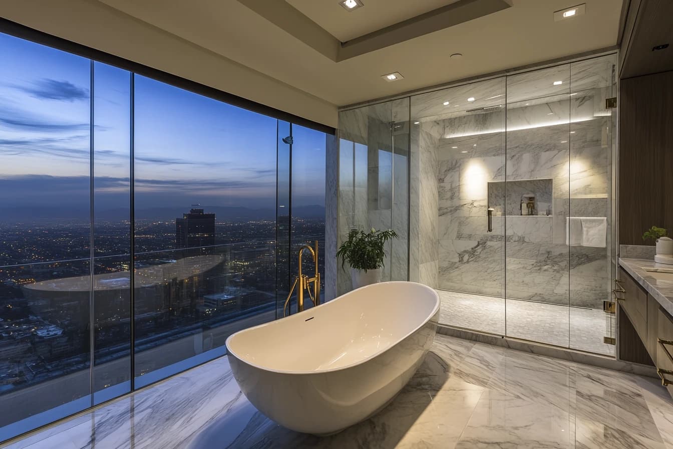 Master bedroom with panoramic skyline views