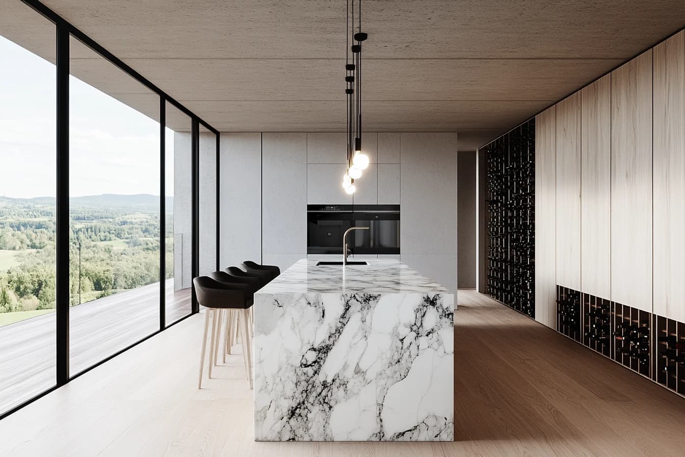 Luxury bathroom with marble finishes and glass shower